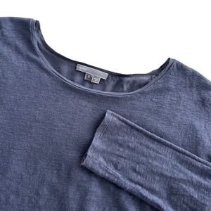 Vince. Womens Sz Small Navy Blue Linen Silk Layered Hem Long Sleeve Top Tee Chic